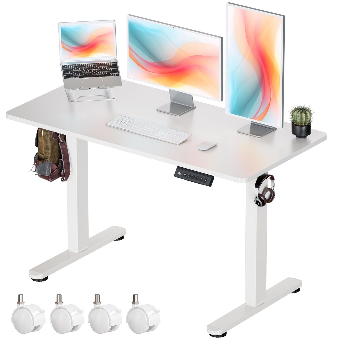 Okin Small Electric Standing Desk, 36" x 24" Whole Piece Height Adjustable Desk, Oak Sit to Stand Computer Workstation with Wheels for Home Office