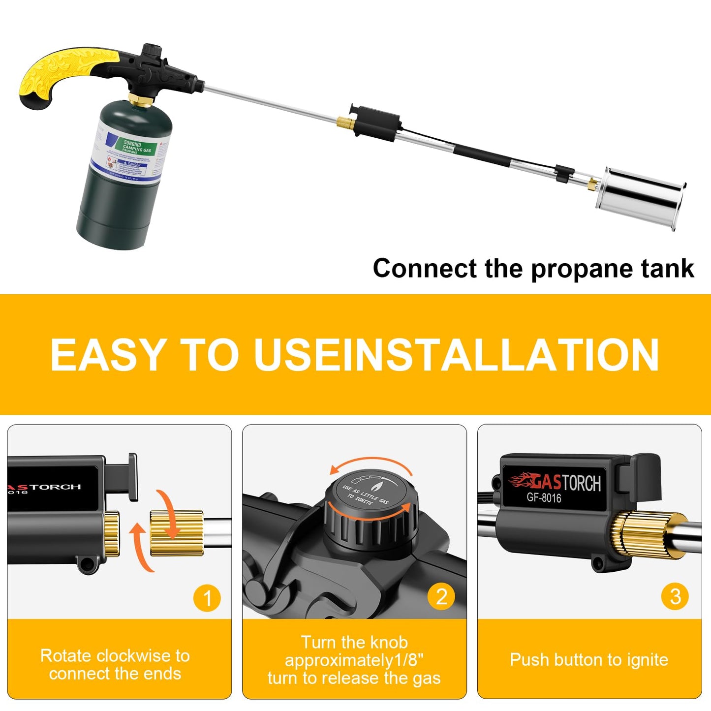 Sondiko Propane Torch Weed Burner, High Output Weed Torch Flamethrower, 30" Detachable Long Arm Heavy Duty Blow Torch For Garden, Wood, Ice, Snow, Melting(PROPANE TANK NOT INCLUDED)
