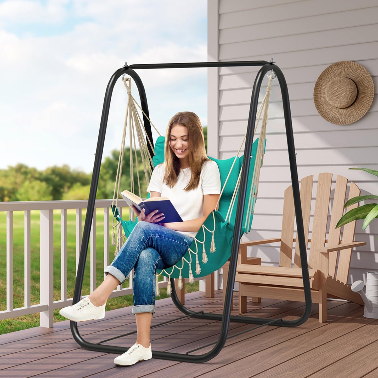 G TALECO GEAR Hammock Chair with Stand,Heavy-Duty and Rustproof Hanging Chair with Stand,Hammock Swing Chair Stand,for Indoor Outdoor Patio Yard Garden Porch (Grey)
