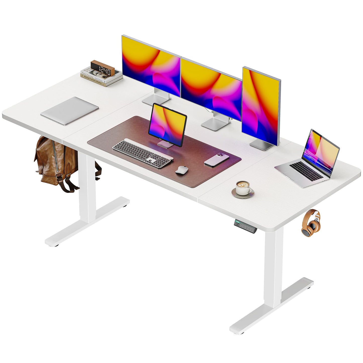 Huuger 55 x 28 Large Electric Standing Desk, Height Adjustable Computer Desk, 27.6" Deep Desktop, Stand up Gaming Office Table with 2 Hooks, 3 Preset Heights, for Home Office, Black