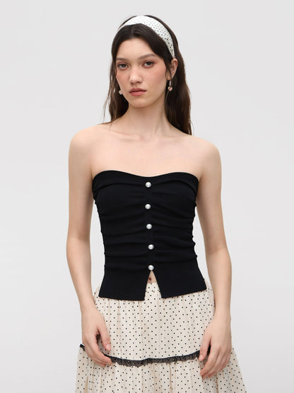 CIDER Faux Pearl Tube Tops for Women Crop Knit Split Hem Ruched Going Out Tops Cute Summer Outfits Y2K
