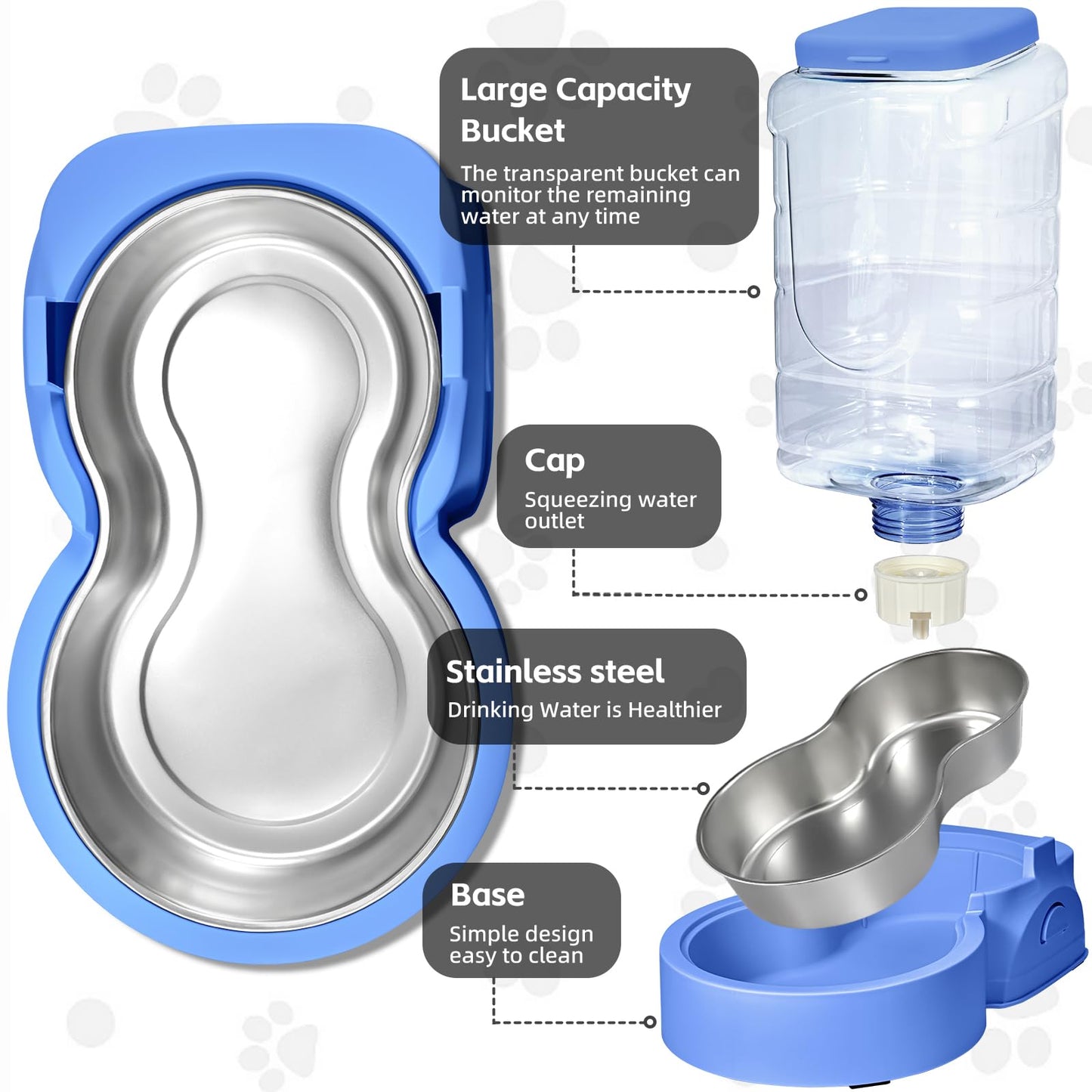 Automatic Cat Feeder and Water Dispenser with Stainless Steel Bowl Dog Gravity Food Feeder and Waterer for Small Medium Pets Puppy Kitten 1 Gallon x 2