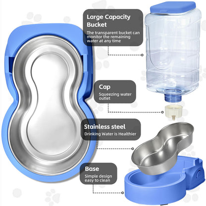 Automatic Cat Feeder and Water Dispenser with Stainless Steel Bowl Dog Gravity Food Feeder and Waterer for Small Medium Pets Puppy Kitten 1 Gallon x 2
