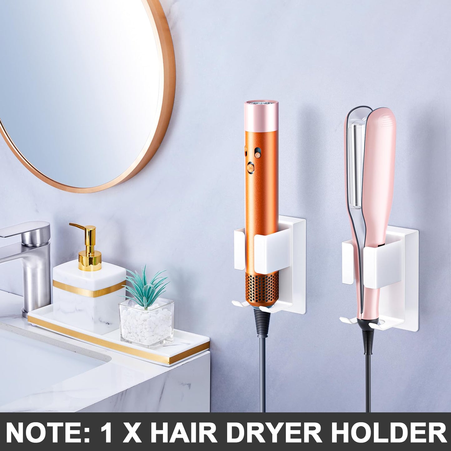 Hair Straightener Holder Wall Mounted Blow Dryer Holder, Blow Dryer and Curling Iron Holder, Hair Dryer and Straightener Holder, Bathroom Hair Tools Organizer and Storage (Black, 1Pc)