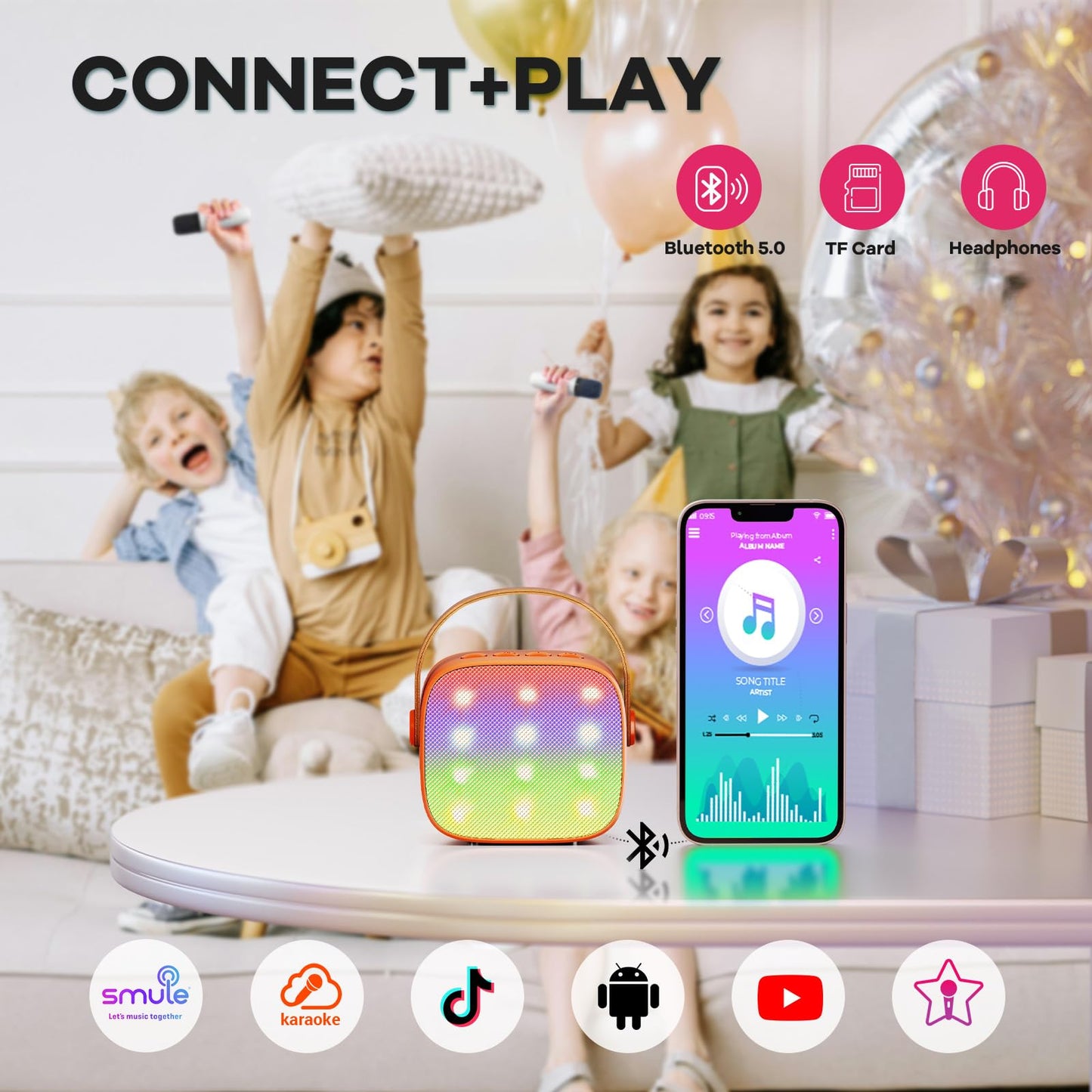 YLL Mini Karaoke Machine for Kids Adults, Portable Bluetooth Speaker with 2 Wireless Microphones, Trendy Birthday Gifts Toys for Girls Ages 3, 4, 5, 6, 7, 8, 9, 10+ Years Old Home Family Party (P-ink)