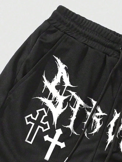 QJQ Men's 2 in 1 Goth Graphic Drawstring Elastic Waist Shorts Summer Casual Workout Athletic Gym Track Shorts