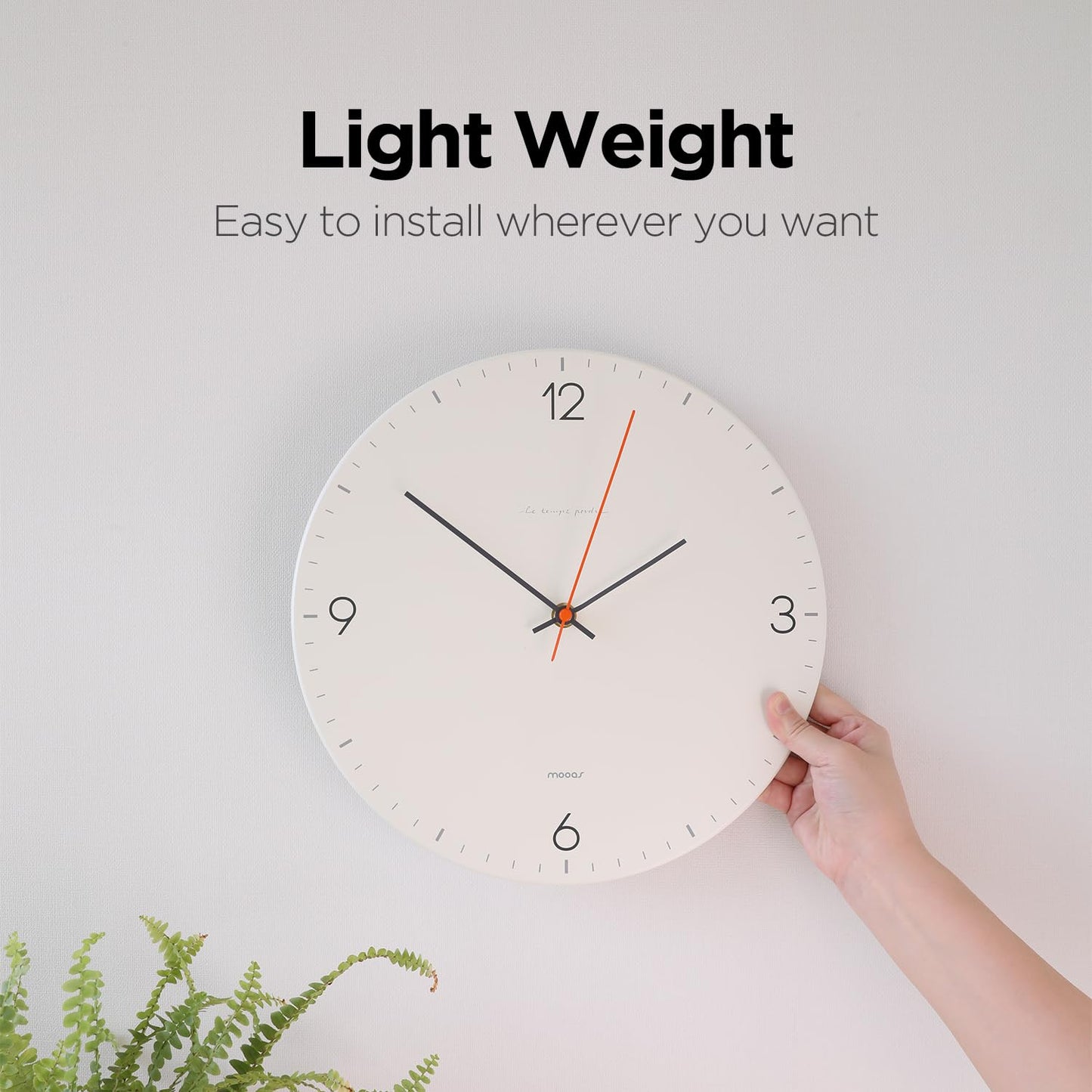 mooas Wooden Frame Flatwood Wall Clock,12" Non-Ticking Sweep Movement Decorative Battery Operated Wall Clock for Home Living Room Kitchen Bedroom Office School (Dark Brown)
