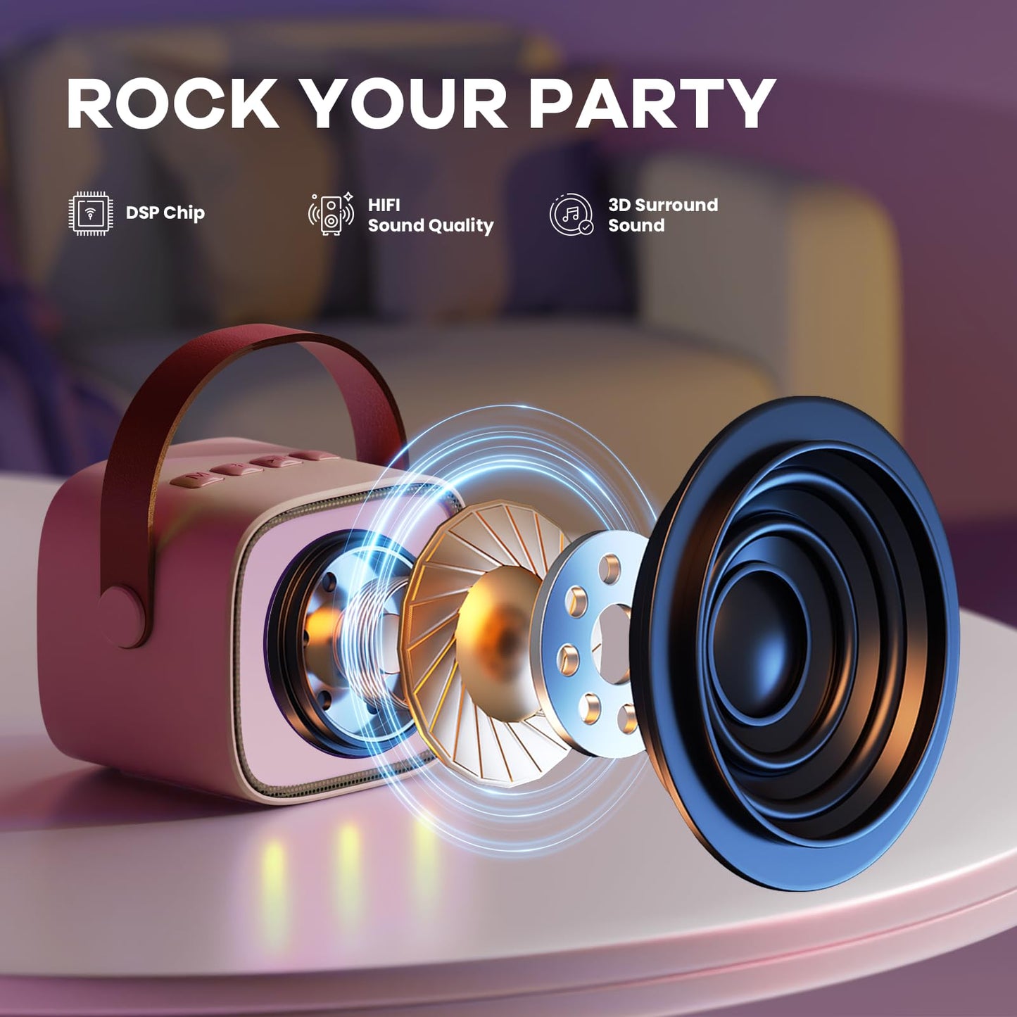 YLL Mini Karaoke Machine for Kids Adults, Portable Bluetooth Speaker with 2 Wireless Microphones, Trendy Birthday Gifts Toys for Girls Ages 3, 4, 5, 6, 7, 8, 9, 10+ Years Old Home Family Party (P-ink)