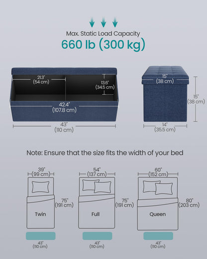 SONGMICS MAZIE Collection - 30 Inches Folding Storage Ottoman Bench, Ottoman Foot Rest, End of Bed Bench, Storage Chest, Load 660 lb, for Living Room, Bedroom, Entryway, Dark Gray ULSF47K