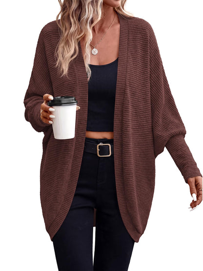 PRETTYGARDEN Batwing Long Sleeve Lightweight Cardigan Sweaters for Women | Casual Open Front Long Cardigans, Loose Fit Soft Ribbed Knit Light Weight Sweater, Fashion Early Fall Clothes, Travel Outfits