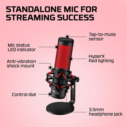 HyperX QuadCast 2 – USB Microphone for Gaming, Streaming and Podcasting, with On-Board Controls, LED Lighting, Removable Shock Mount, PC, Mac, PS5, PS4, USB-C - Black