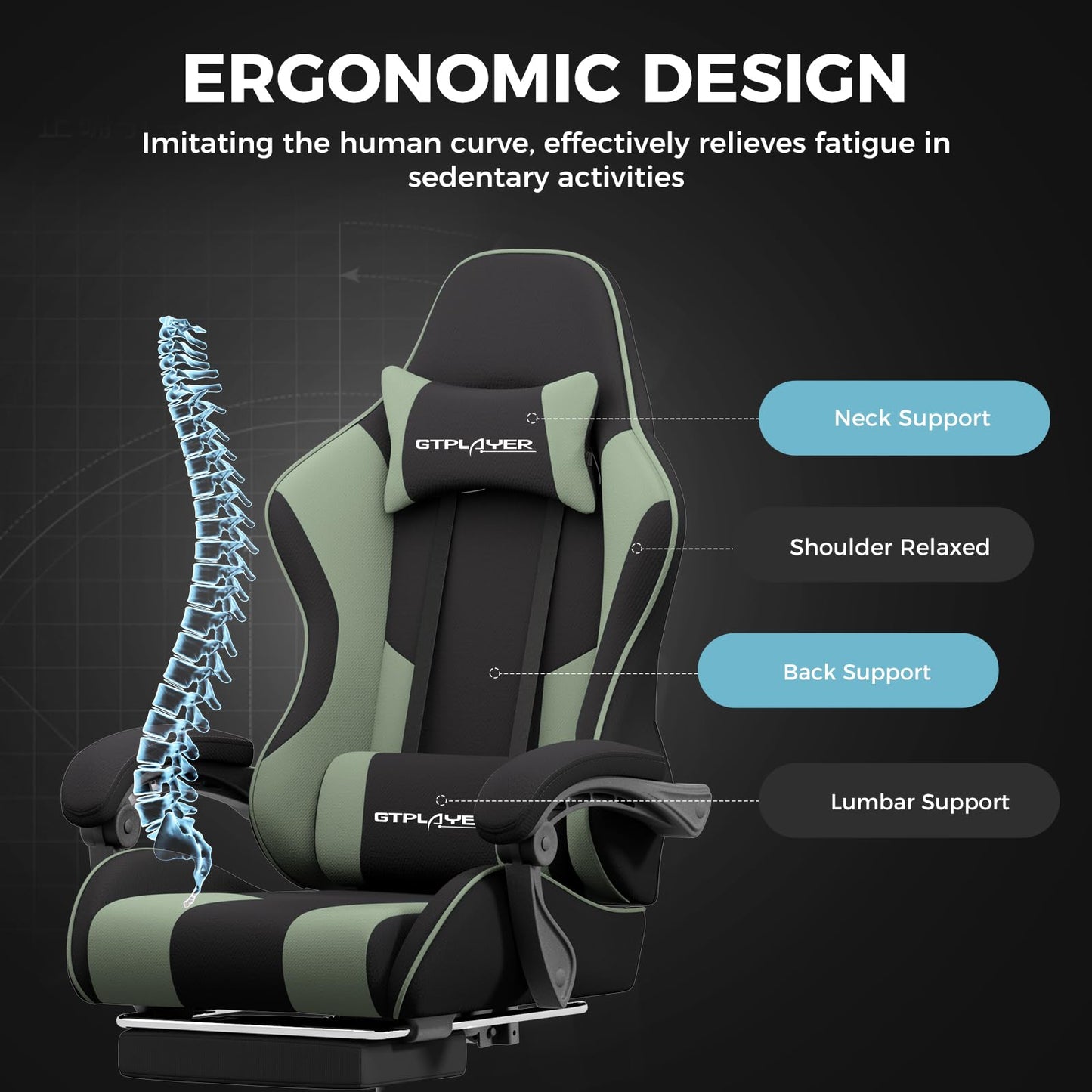 GTPLAYER Gaming Chair, Computer Chair with Footrest and Lumbar Support, Height Adjustable Game Chair with 360°-Swivel Seat and Headrest and for Office or Gaming (Pearl White)