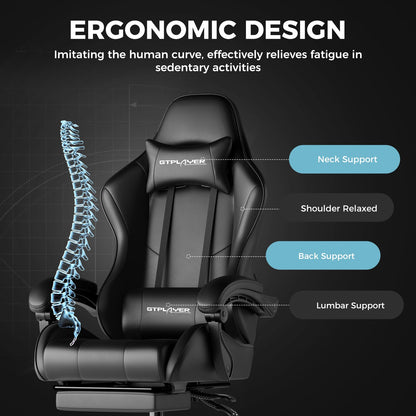 GTPLAYER Gaming Chair, Computer Chair with Footrest and Lumbar Support, Height Adjustable Game Chair with 360°-Swivel Seat and Headrest and for Office or Gaming (Pearl White)