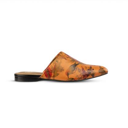 JATAREA Women's Flat Mules | Round Toe Genuine Printed Leather Slip-Ons for Any Summer Outing Shoes