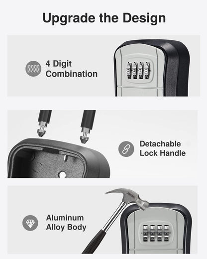 Puroma Key Lock Box, Portable Combination Lockbox Wall-Mounted Key Storage Box for House Keys, Resettable Code Safe Security Lock Box for Home, Office, Apartment Spare Key Storage (1 Pack, Gray)