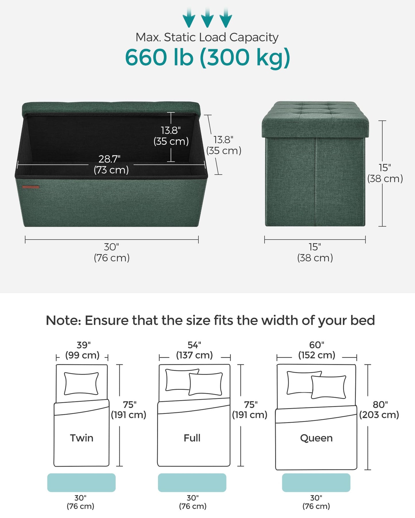 SONGMICS MAZIE Collection - 30 Inches Folding Storage Ottoman Bench, Ottoman Foot Rest, End of Bed Bench, Storage Chest, Load 660 lb, for Living Room, Bedroom, Entryway, Dark Gray ULSF47K