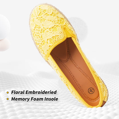 BABUDOG Women's Flats with Flower Embroideried,White Lace Ballet Flats,Comfortable Dress Flats