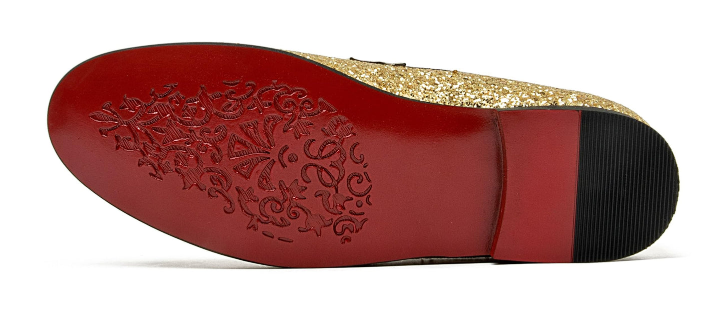 Men Loafer Metallic Textured Slip-on Glitter Sequins Fashion Wedding Dress Shoes Golden