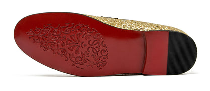 Men Loafer Metallic Textured Slip-on Glitter Sequins Fashion Wedding Dress Shoes Golden