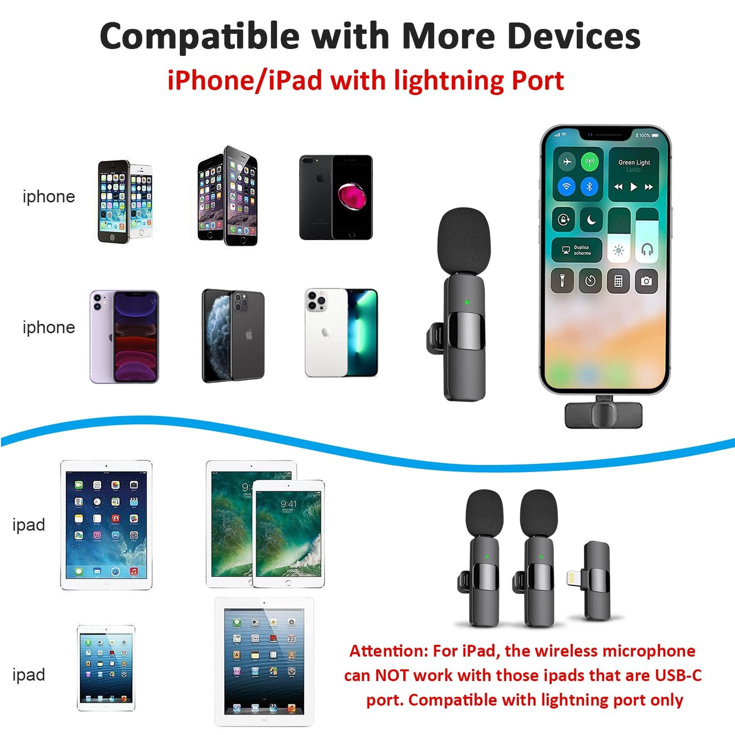 MAYBESTA Wireless Mini Microphone for iPhone, Android Phone - 2 Pack Lavalier Lapel Mic for Audio Video Recording - Clip on Content Creator Microphones for YouTube Tiktok Podcast Vlogging