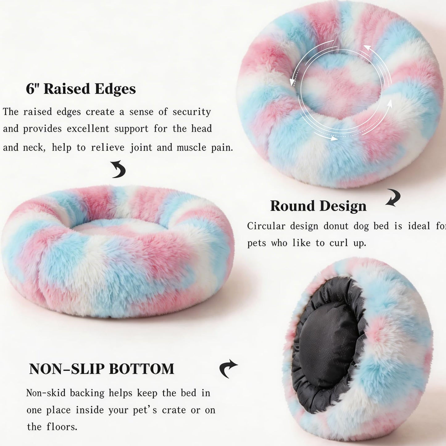 Small Calming Dogs Bed for Small Dogs Anti-Anxiety Machine Washable Fluffy Luxury Anti-Slip Waterproof Mute Base Warming Cozy Soft Pet Puppy Round Bed
