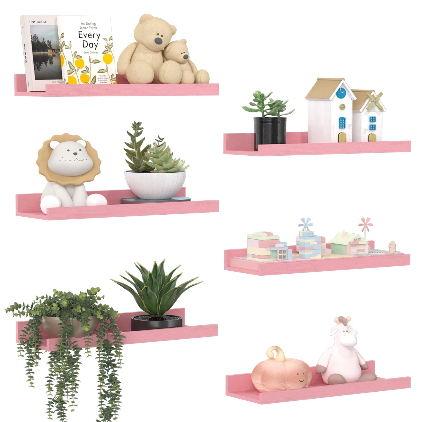 upsimples Floating Shelves for Wall, Wall Shelves for Decor Storage Set of 6, Wall Mounted Wood Shelf for Bedroom, Living Room, Bathroom, Kitchen, Picture Ledge Shelf, Black