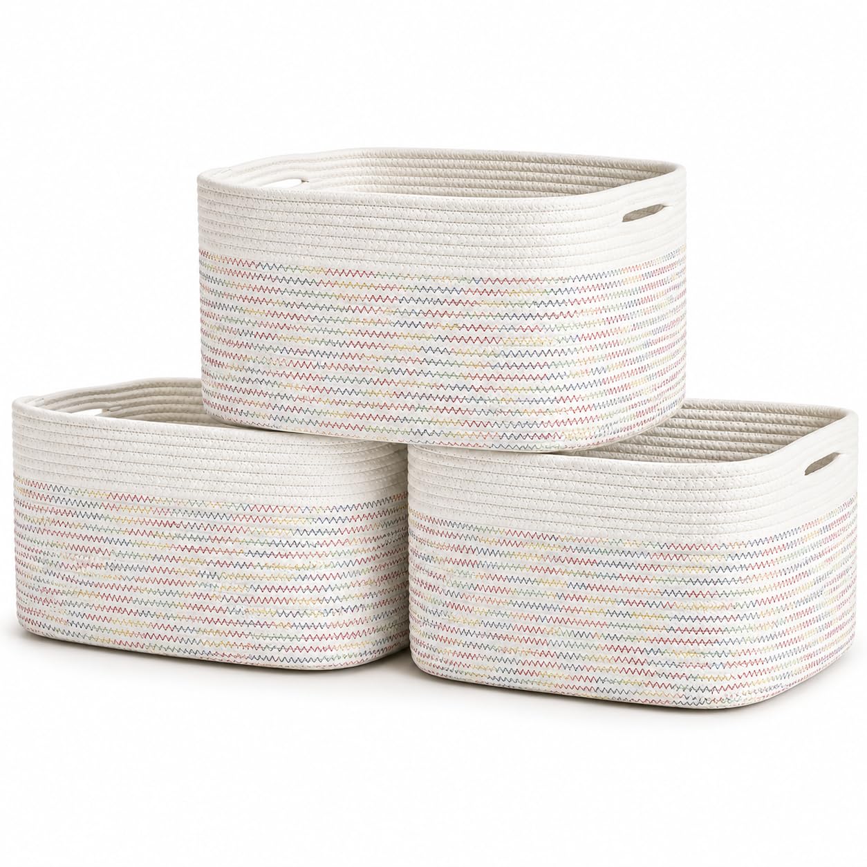 Light Honey Cotton Rope Baskets for Shelves, Set of 3 - 15"×10"×9½" - Woven Storage Baskets for Organizing - Closet, Nursery, Bedroom, Playroom - Toys, Books, Towels, Clothes