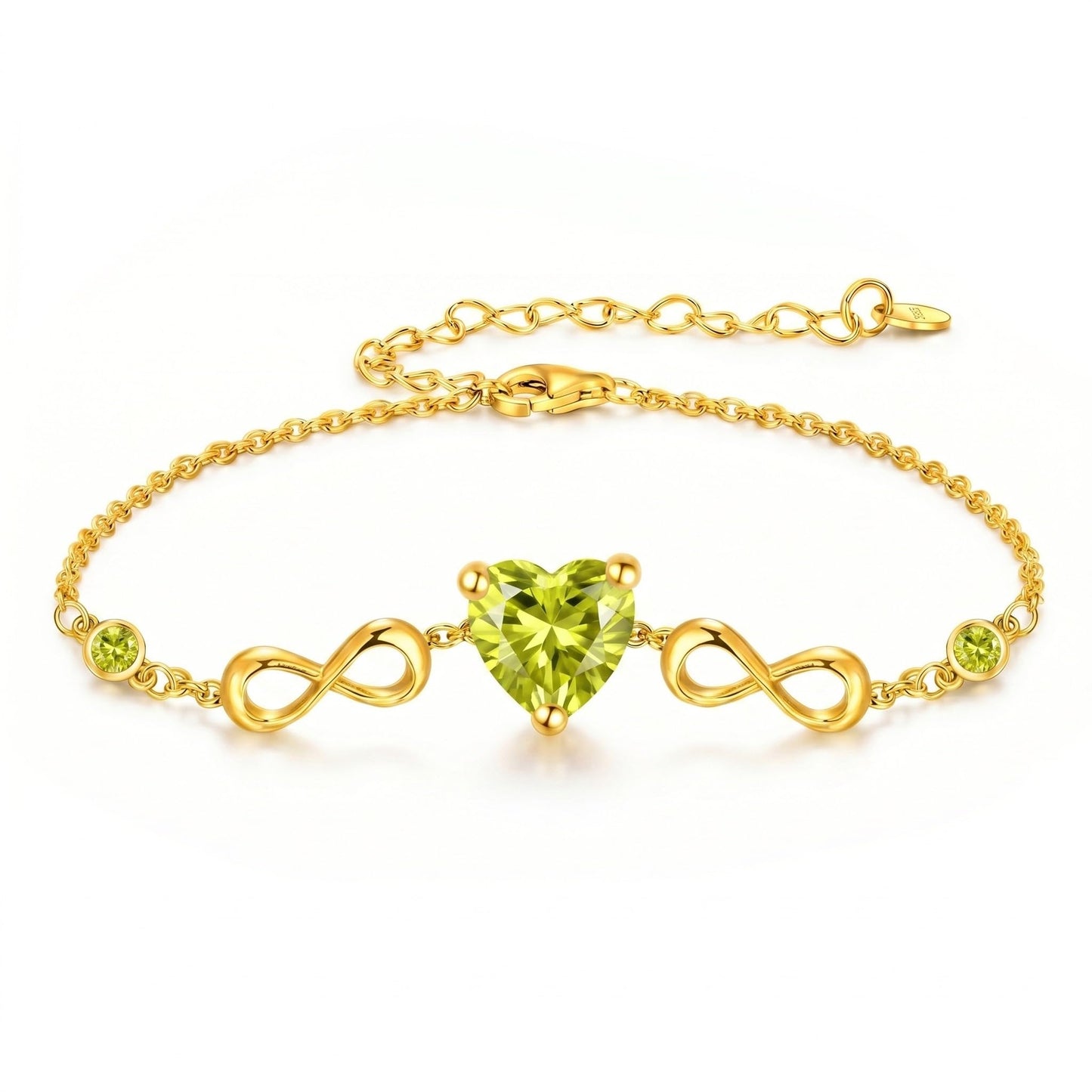 14K Gold Infinity Birthstone Bracelets for Women, Infinity Love Heart Birthstone Link Bracelets for Women, 14K Gold Plated Jewelry Birthday Gifts for Wife Girlfriend Mom, 7+2 Inch