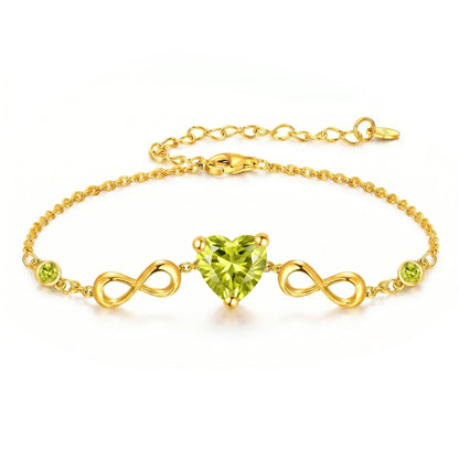 14K Gold Infinity Birthstone Bracelets for Women, Infinity Love Heart Birthstone Link Bracelets for Women, 14K Gold Plated Jewelry Birthday Gifts for Wife Girlfriend Mom, 7+2 Inch