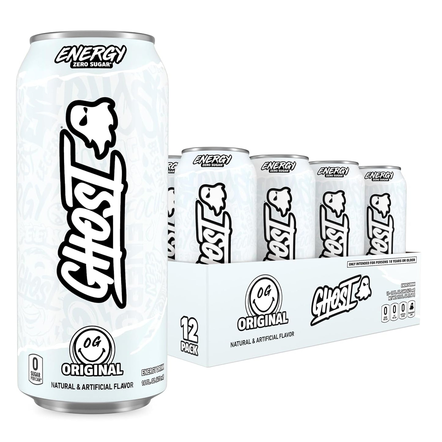GHOST Energy Drink, Zero Sugars, 12-Pack, Cherry Limeade, 16oz | Energy & Focus Pre Workout Drink, No Artificial Colors, Gluten-Free, Vegan - 200MG Natural Caffeine, L-Carnitine, Taurine