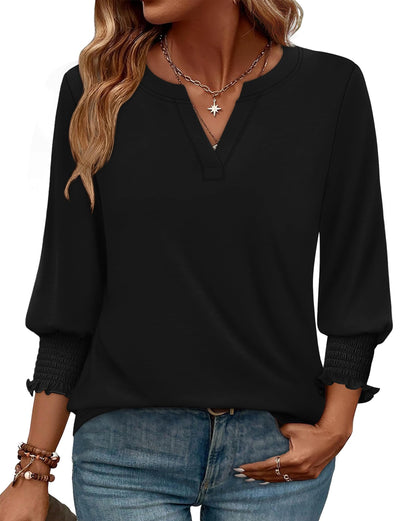 WIHOLL 3/4 Length Sleeve Womens Tops Summer Shirts Spring Vacation Outfits Dressy Casual Trendy Fall S-3XL