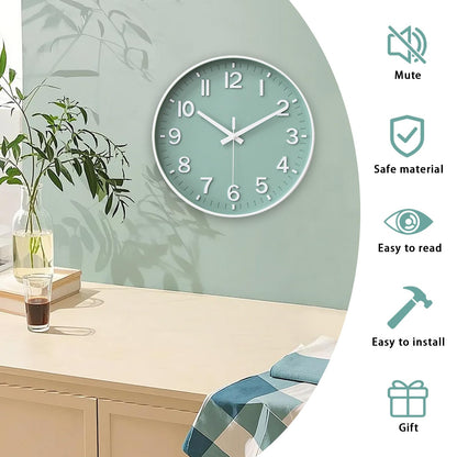 HZDHCLH Wall Clocks Battery Operated,Wall Clock Green,8 inch Wall Clock Silent Non Ticking Modern 3D Numbers for Kitchen Bedroom Living Room Office Classroom Decor