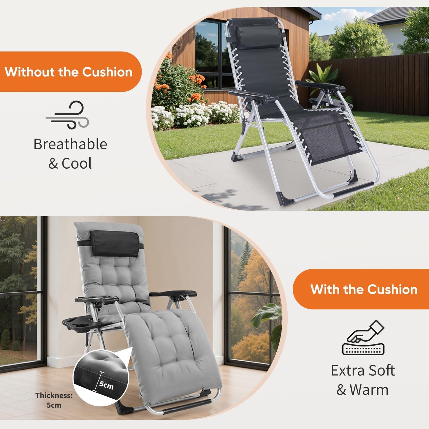 Alpen Zero Gravity Lounge Chair Set of 2, Patio Chair Folding Lounge Chairs for Outside, Portable Camping Chairs with Pillow and Cup Holder, Outdoor Recliner for Beach Outdoor Camping, Black