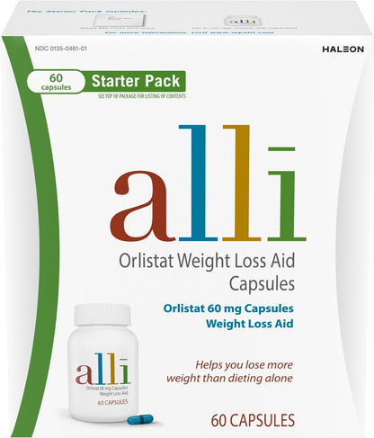 alli Diet Weight Loss Supplement Pills, Orlistat 60mg Capsules Starter Pack, Non prescription weight loss aid, 60 count(Pack of 1) | FDA Approved Non Prescription Weight Loss Aid for Women and Men, 18 Years and Older, Diet Pills