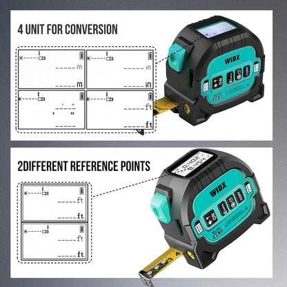WIDX 3-in-1 Laser Tape Measure with Cross Line, 196ft Laser Rangefinder & 16ft Auto-Lock Tape Measure with Magnet, Laser Measuring Tape for in/Ft/M/Ft+n Unit, Linear/Area/Volume