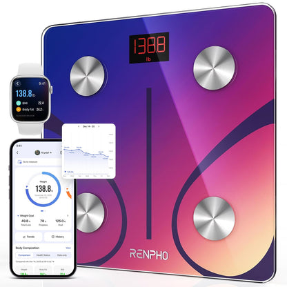 RENPHO Smart Scale for Body Weight, Tempered Glass Bathroom Digital Scale with BMI, Body Fat, Bluetooth Fitness Equipment Sync with Apps Accurate for Weight Loss, Home Use, 400 lbs – Elis 1