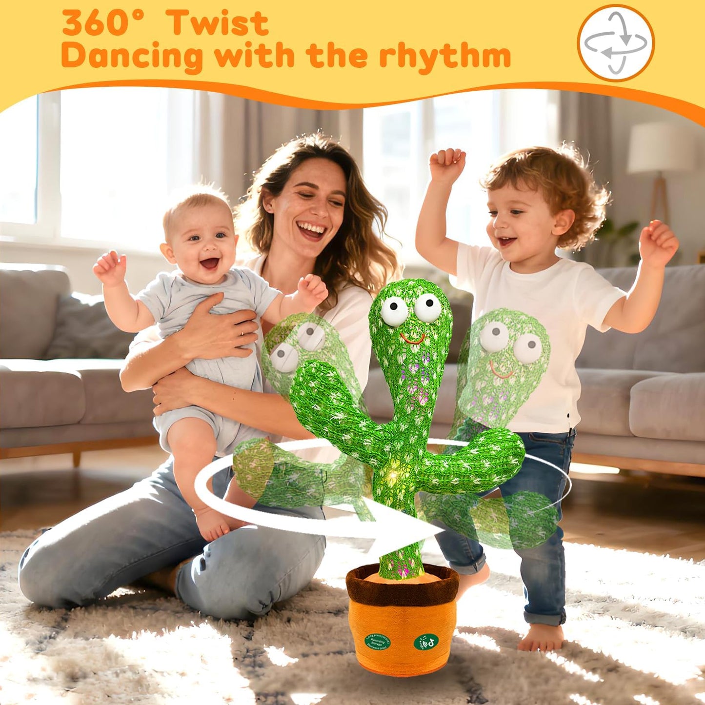 Hunfur Interactive Baby Toys Dancing Talking Cactus Toy,Funny Gift for Infant, Singing Record Repeat What You Say Light Up Toy for Toddler Boy Girl (Volume Adjustment)