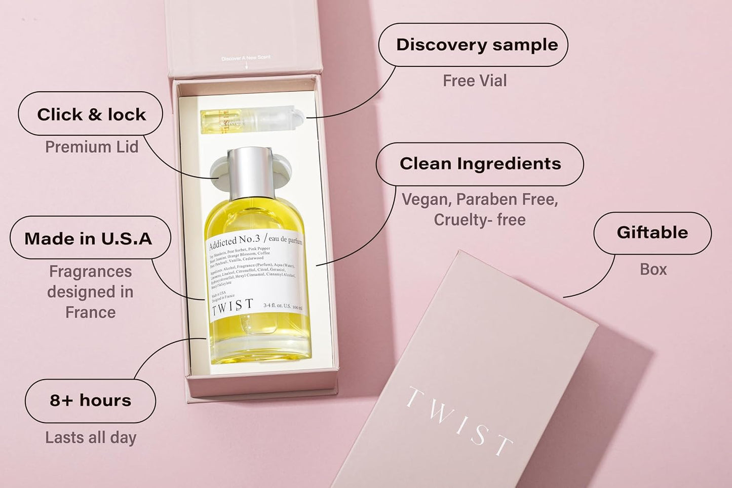 Twist Addicted No.3 Long Lasting Perfume Women Inspired by Y. B.lack O.pium | Women's Eau de Parfum Spray with Amber & Vanilla Notes - Gift for Her - Vegan, Paraben & Phthalate Free - 3.4 oz