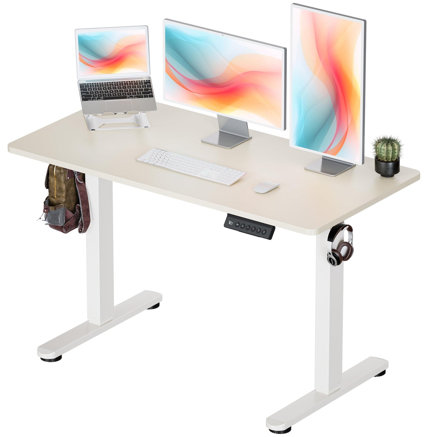 Okin Small Electric Standing Desk, 36" x 24" Whole Piece Height Adjustable Desk, Oak Sit to Stand Computer Workstation with Wheels for Home Office