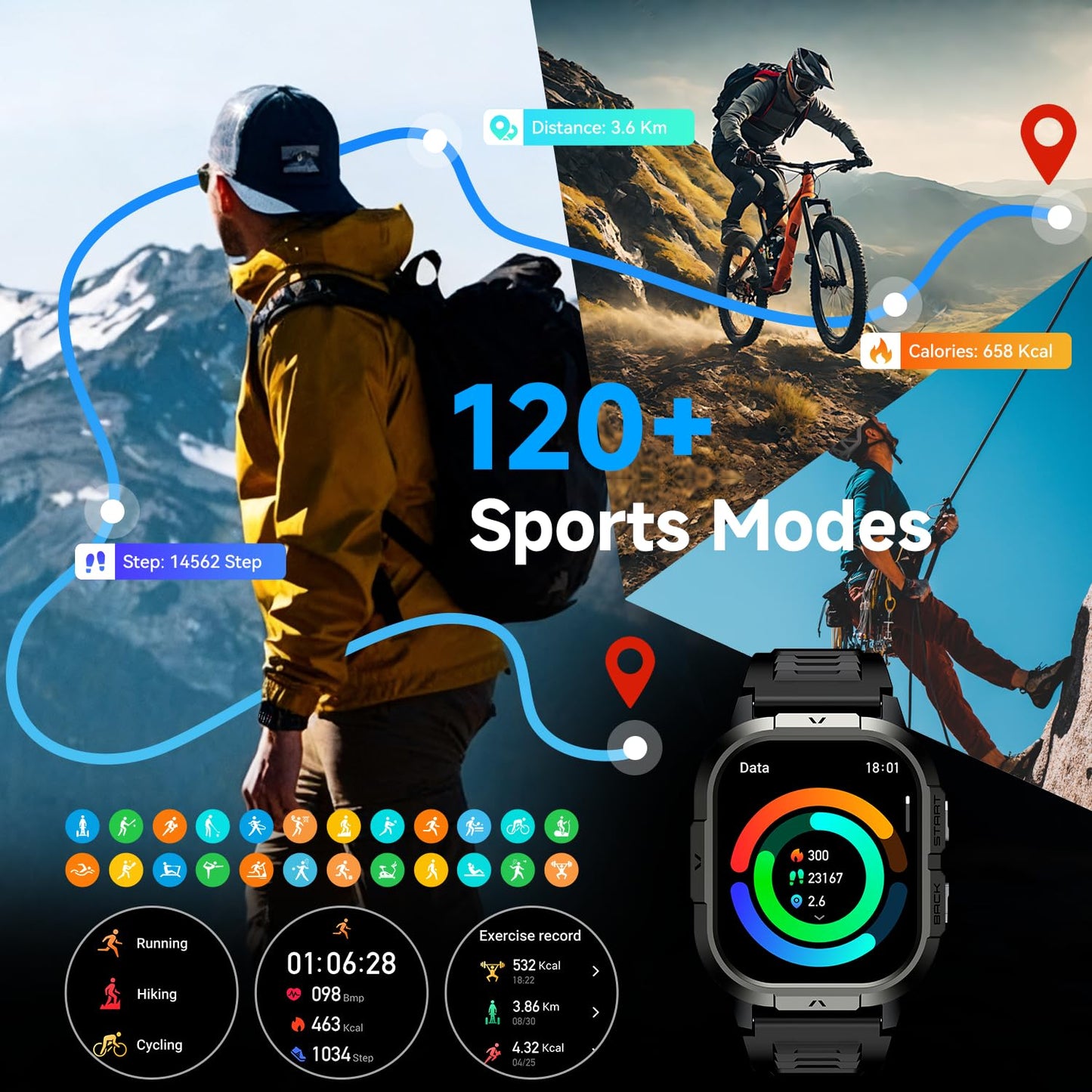 Smart Watch for Men Fitness Tracker: Military Waterproof Make Answer Call Digital Mens Watches Running Step Pedometer Smartwatch Compatible Samsung Android and iPhone Sleep Heart Rate SpO2 Monitor