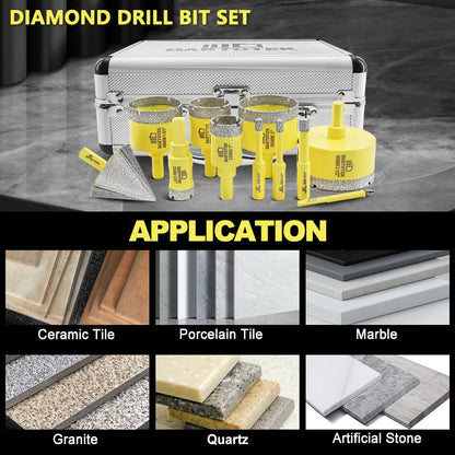 Diamond Core Drill Bits Set for Tile, DARTOTEK 10PCS Porcelain Hole Saw Kit with Aluminum Case, (6/6/8/20/35/50/65mm+2" Chamfer bit +SDS Adapter, Dry/Wet Drilling for Ceramic, Granite & Marble