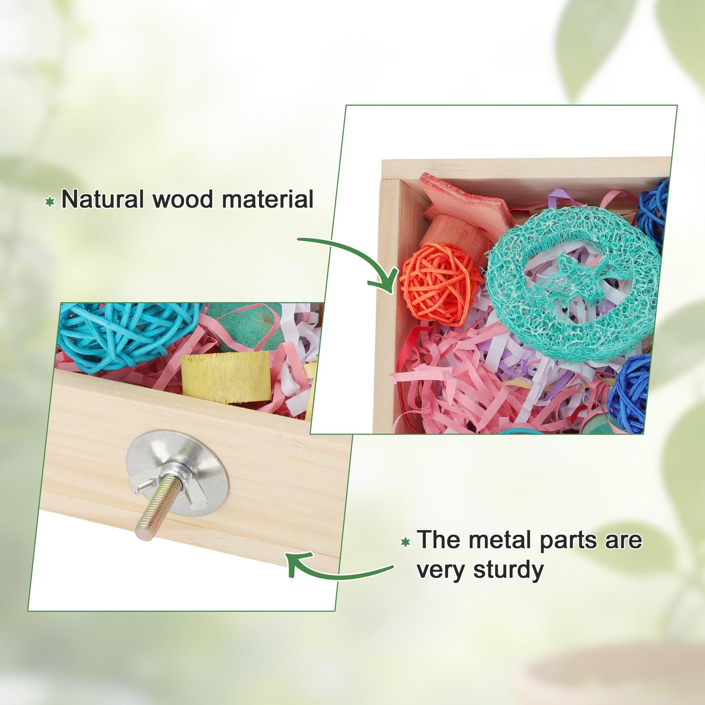 Bird Foraging Toys Box, Wooden Foraging and Shredding Toy for Birds, Bird Box for Mental Stimulation, Wood Colour