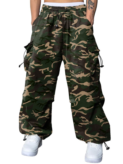 JMIERR Mens Loose Fit Drawstring Y2K Baggy Parachute Cargo Pants | Harem Joggers, Utility Flap, Deep Side Pockets, Elastic Waistband, Adjustable Hem, Streetwear, Casual Wear, Outdoor Hiking