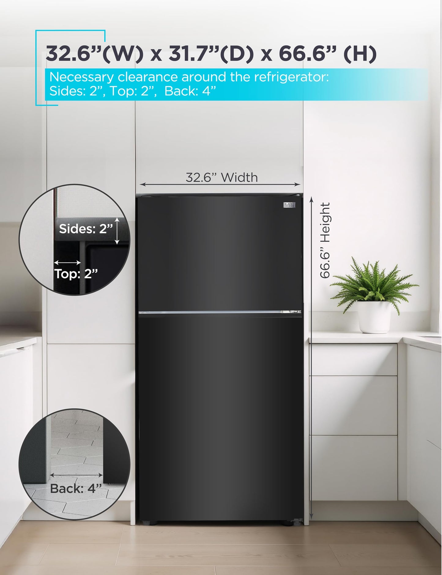 BLACK+DECKER 16.4 Cu. Ft. Top Mount Refrigerator with Freezer, 2 Door Refrigerator with Top Freezer and Separate Temperature Controls, Auto Defrost, BR1640KW, White