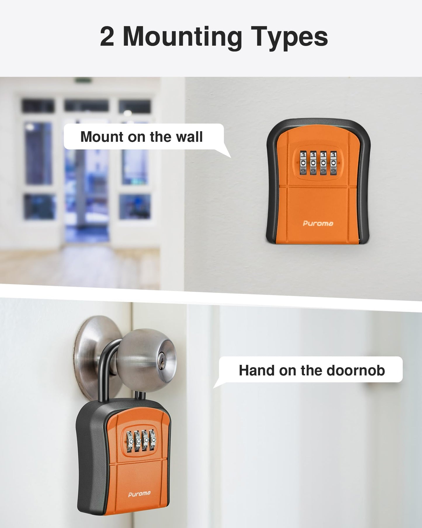 Puroma Key Lock Box, Portable Combination Lockbox Wall-Mounted Key Storage Box for House Keys, Resettable Code Safe Security Lock Box for Home, Office, Apartment Spare Key Storage (1 Pack, Gray)