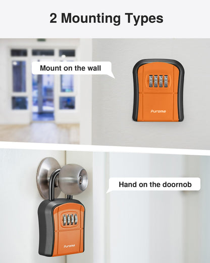 Puroma Key Lock Box, Portable Combination Lockbox Wall-Mounted Key Storage Box for House Keys, Resettable Code Safe Security Lock Box for Home, Office, Apartment Spare Key Storage (1 Pack, Gray)