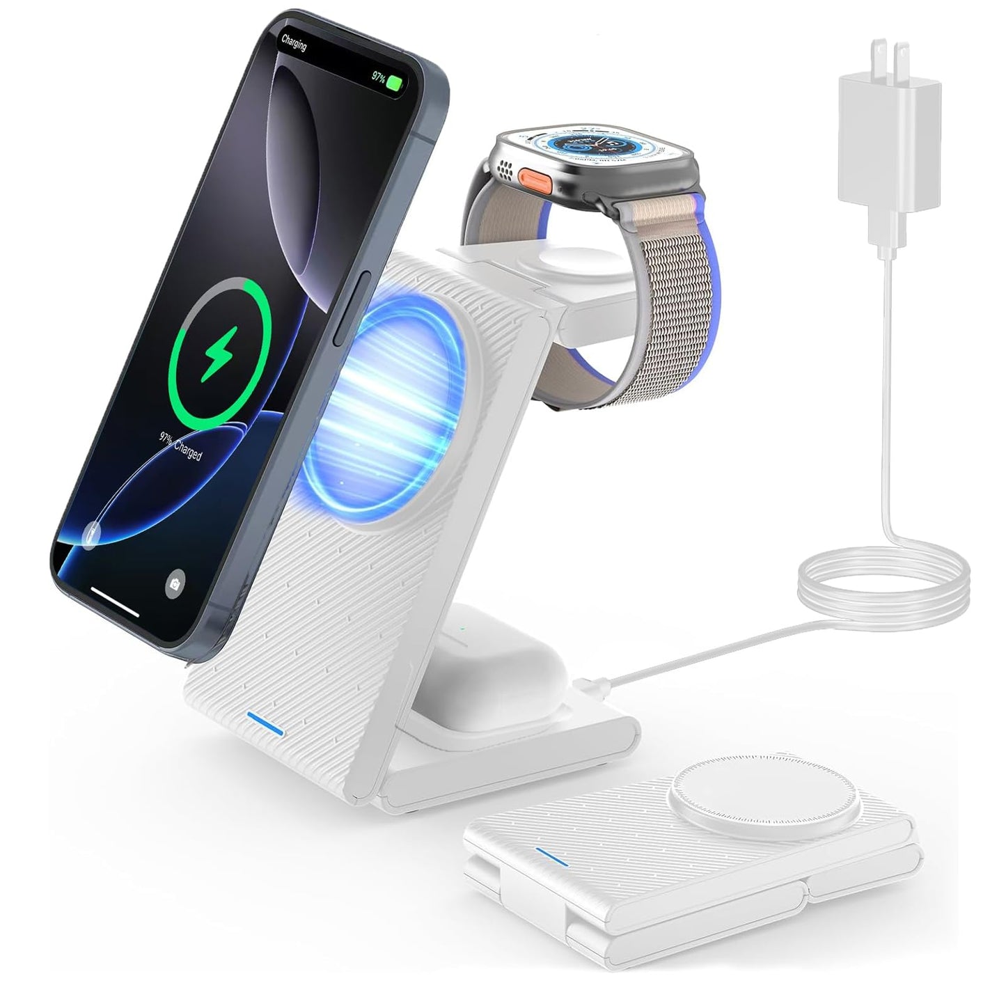 JoyGeek 3 in 1 Charging Station for Apple Devices, Wireless Charger Stand for iPhone 17/16/15/14/13/12/11/SE/X Pro Max Plus - Apple Watch 11/10/9/Ultra 2/8/SE/7/6/5 - AirPods Pro 2/3/2