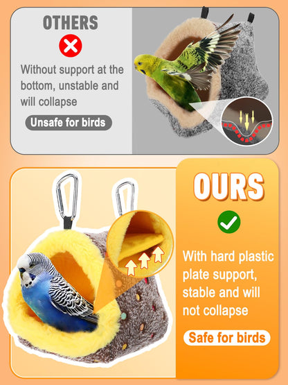 Large Winter Warm Bird Nest House, Comfortable Bird Bed for Cage with Mat, Hanging Hammock Shed Hideaway Hut Gift for Macaws African Grey Amazon Parrots