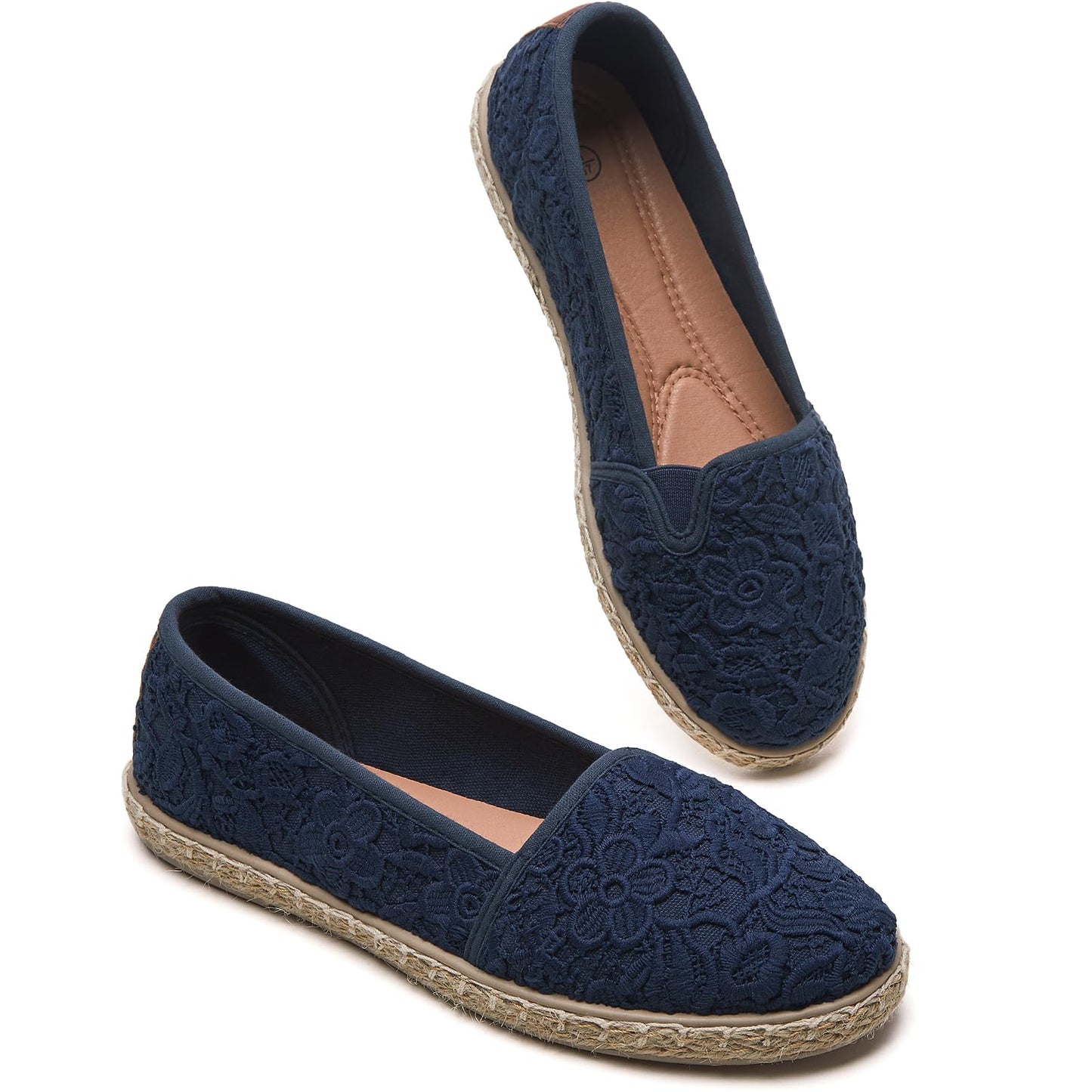 BABUDOG Women's Flats with Flower Embroideried,White Lace Ballet Flats,Comfortable Dress Flats