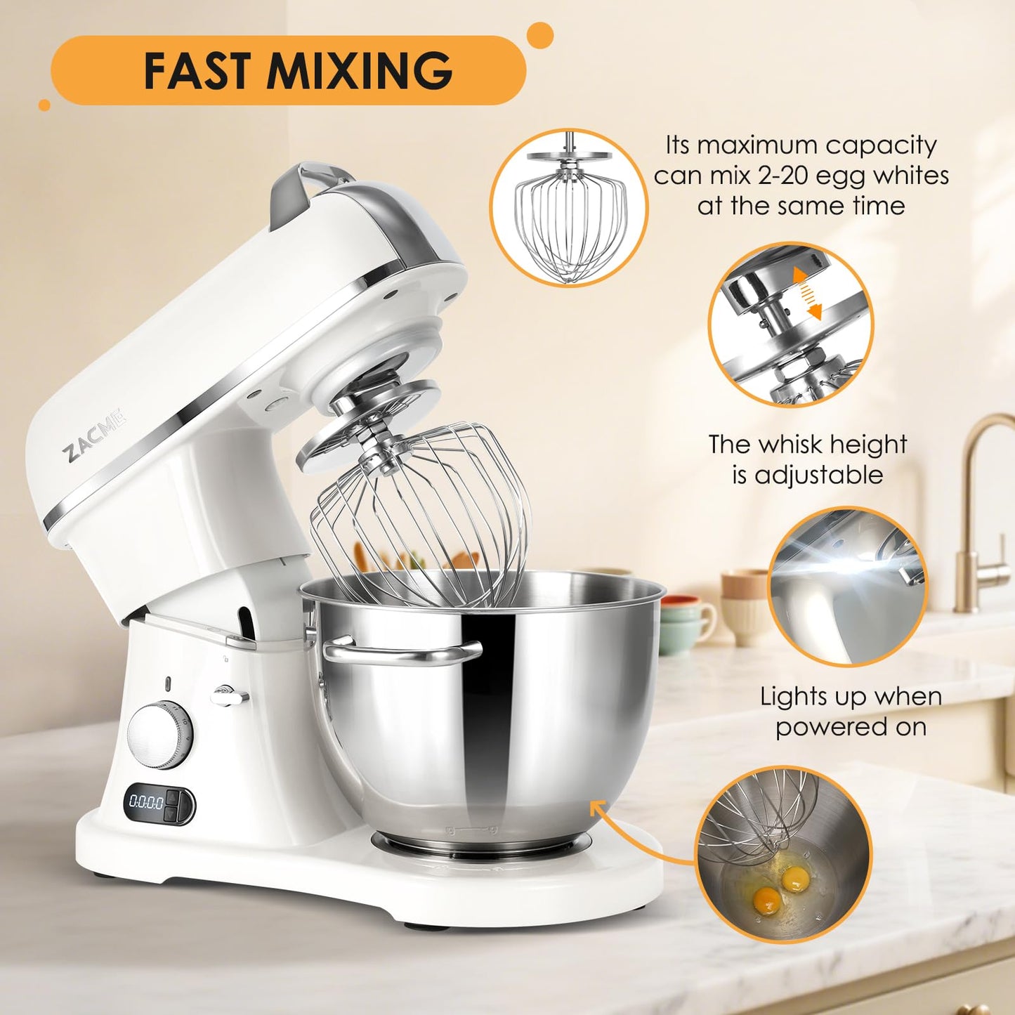 8.4QT Commercial Stand Mixer 800W with Aluminum Die Casting Meets the Standard of NSF/ANSI 8-2023, Mixers Kitchen Electric Stand Mixer with Stainless Steel 8L Bowl, Dough Hook, Whisk and Beater